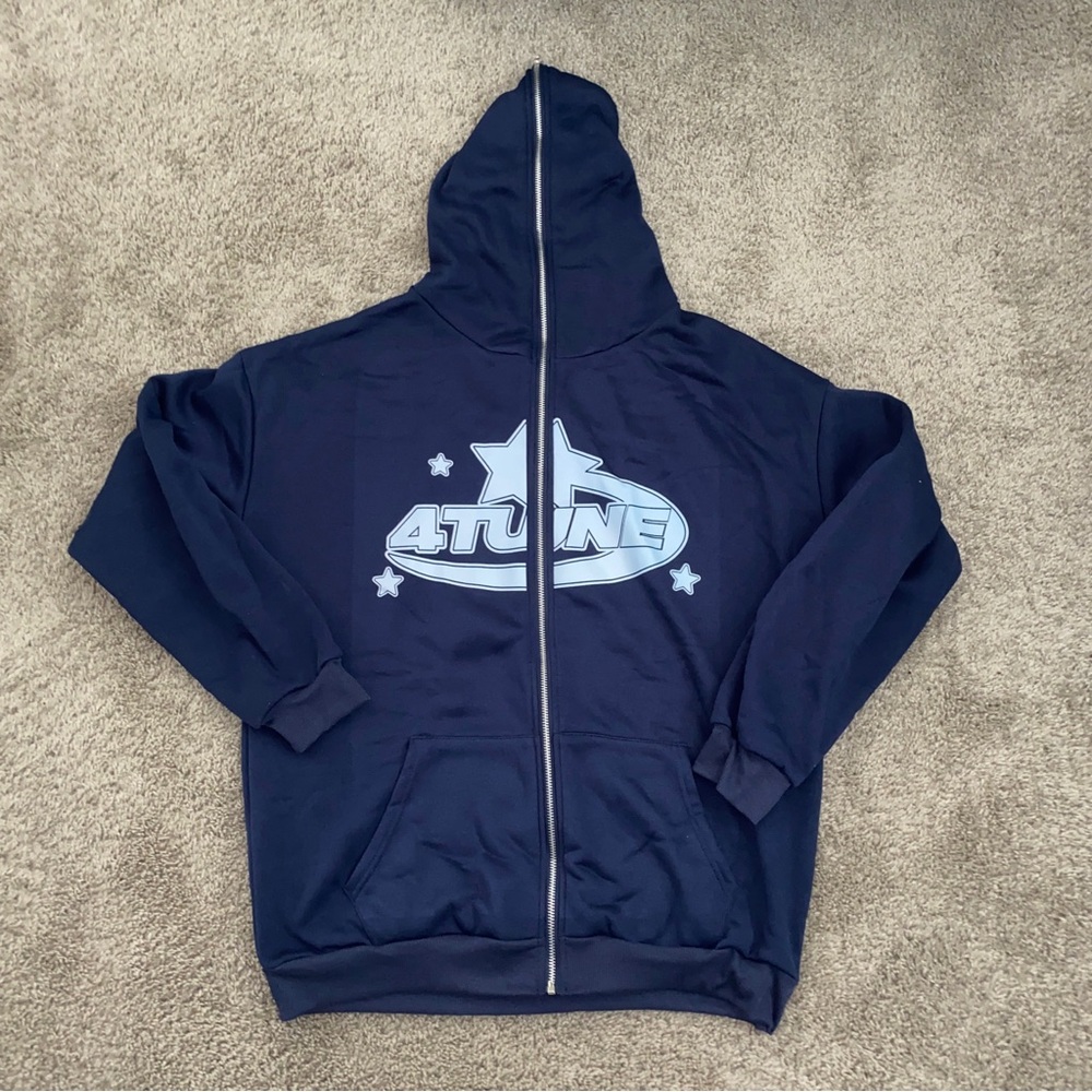 4Tune Blue Zip Up Jacket Mens Size XL Lightweight Hoodie Coat